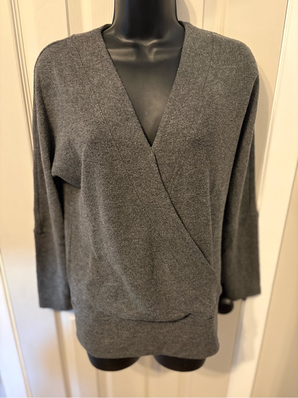 Women’s Charcoal Gray V-Neck Wrap Sweater from Dynamite